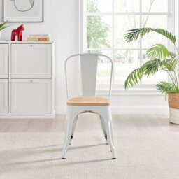 Furniturebox Set Of 2 White Colton Tolix Style Stackable Industrial Metal Dining Chair With Pine Seat - thumbnail 4