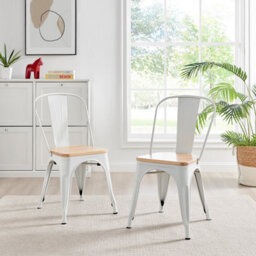 Furniturebox Set Of 2 White Colton Tolix Style Stackable Industrial Metal Dining Chair With Pine Seat - thumbnail 2