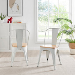 Furniturebox Set Of 2 White Colton Tolix Style Stackable Industrial Metal Dining Chair With Pine Seat - thumbnail 3