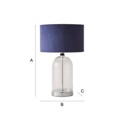 Valuelights Jessy Glass And Silver Chrome Metal Bedside Table Lamp With A Navy Blue Velvet Lampshade - thumbnail 7