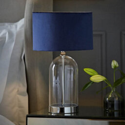 Valuelights Jessy Glass And Silver Chrome Metal Bedside Table Lamp With A Navy Blue Velvet Lampshade - thumbnail 3