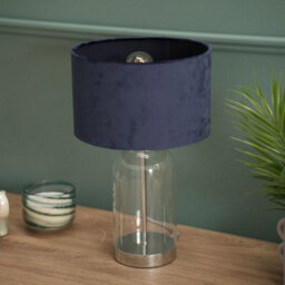 Valuelights Jessy Glass And Silver Chrome Metal Bedside Table Lamp With A Navy Blue Velvet Lampshade - thumbnail 5