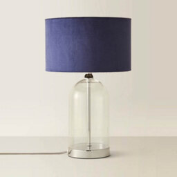 Valuelights Jessy Glass And Silver Chrome Metal Bedside Table Lamp With A Navy Blue Velvet Lampshade - thumbnail 4