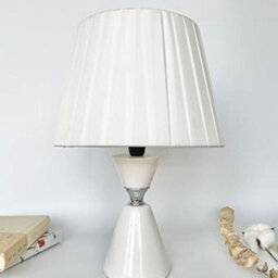 Biznest Multi Colour Ceramic & Chrome Metal Base And Soft White Fabric Shade For A Modern Table Lamp 50 Cm (Hourglass Base T061)