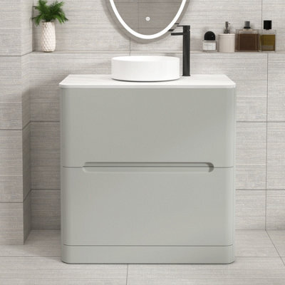 Royal Bathrooms Venice 800mm Dove Grey Freestanding Vanity Unit 2 Drawer With Carrara White Undrilled Worktop & Without Basin - image 1