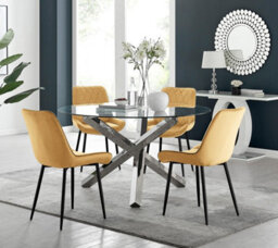 Furniturebox Uk Vogue Round Dining Table And 4 Mustard Pesaro Black Leg Chairs - thumbnail 1
