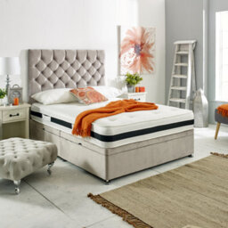 Apollo - Silver Plush Velvet Ottoman Bed With Vertical Lines Upholstered Headboard Side Lift - thumbnail 2