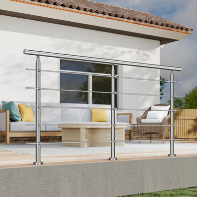 AVER-GROWTH Silver Stainless Steel Handrail Kit With 5 Horizontal Bars,dimensions:200Cm Wide X106Cm High - image 1