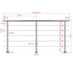 AVER-GROWTH Silver Stainless Steel Handrail Kit With 5 Horizontal Bars,dimensions:200Cm Wide X106Cm High - thumbnail 4