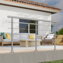 AVER-GROWTH Silver Stainless Steel Handrail Kit With 5 Horizontal Bars,dimensions:200Cm Wide X106Cm High - thumbnail 1