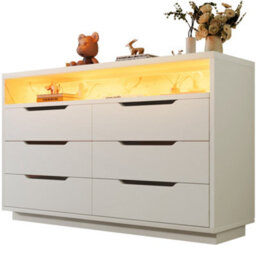 Matteo Modern Marbled Sideboard With 6 Drawers, Rgb Led Lighting & Shelves, 85X120X40 Cm, White - thumbnail 9