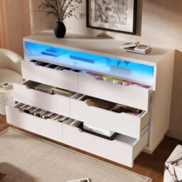 Matteo Modern Marbled Sideboard With 6 Drawers, Rgb Led Lighting & Shelves, 85X120X40 Cm, White - thumbnail 7