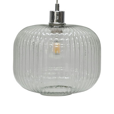 First Choice Lighting Batley Large - Clear Ribbed Glass Easy Fit Pendant Shade - image 1