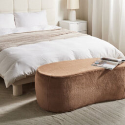 Wyld And Coco Brown Faux Fur Pouffe - Oval Bed Bench Stool For Living Room And Bedroom Décor, Premium Comfort - thumbnail 2