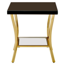 Orsina Stylish Black Mirror Side Table, Decent Gold Finish Bedside Table, Contemporary Decorative Table For Lounge