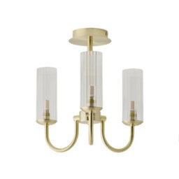 Valuelights Canya 3 Way Brushed Gold Ceiling Light Chandelier With Clear Ribbed Shades - thumbnail 7