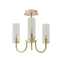 Valuelights Canya 3 Way Brushed Gold Ceiling Light Chandelier With Clear Ribbed Shades - thumbnail 2