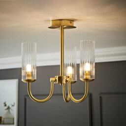 Valuelights Canya 3 Way Brushed Gold Ceiling Light Chandelier With Clear Ribbed Shades