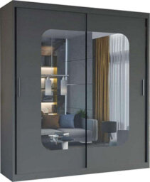 Sliding Wardrobes 4 u LTD Modern Sliding Wardrobe With Led Light - Mirror & Internal Storage Bedroom Wardrobe - Grey 180Cm - thumbnail 2