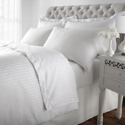 Sweet Dreams Striped Cotton 300 Thread Count Duvet Cover Set With Pillowcases White
