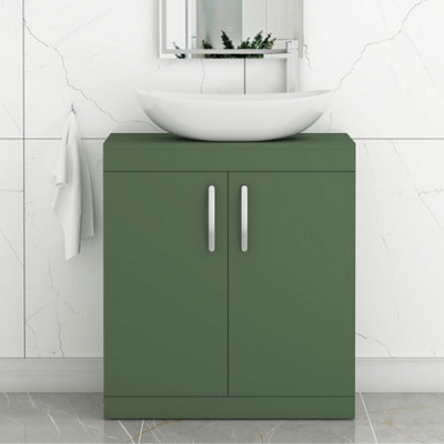 Royal Bathrooms Turin 600mm Freestanding Bathroom Vanity Unit With Sink 2 Door Matt Green & Cesar Countertop Basin - image 1