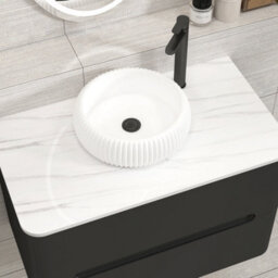 Royal Bathrooms Venice 800mm Matt Nocturne Black Wall Mounted Bathroom Countertop Vanity Unit 2 Drawer With Milan Basin - thumbnail 6