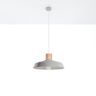 Luminosa Lighting Luminosa 1 Light Dome Ceiling Pendant White, Natural Wood, E27 - image 1