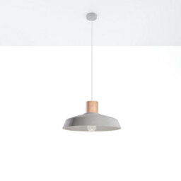 Luminosa Lighting Luminosa 1 Light Dome Ceiling Pendant White, Natural Wood, E27