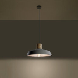 Luminosa Lighting Luminosa 1 Light Dome Ceiling Pendant White, Natural Wood, E27 - thumbnail 2
