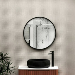 Royal Bathrooms Elmore 600 X 600mm Wall Mounted Bathroom Mirror Round Matt Black Aluminium Framed Non-Led Minimalist Design - thumbnail 1