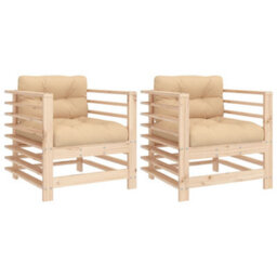 Garden Chairs With Cushions 2 Pcs Solid Wood Pine - thumbnail 2
