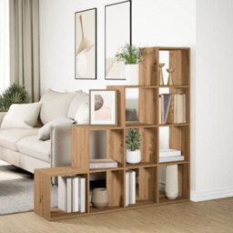Berkfield Durable Room Divider Bookcase 4-Tier Artisan Oak 131.5X29X131.5 Cm Engineered Wood - thumbnail 4