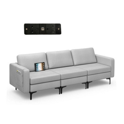 Modern 3 Seat Sofa Upholstered Modular Sofa Couch W/ Usb Charging Ports - image 1
