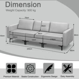 Modern 3 Seat Sofa Upholstered Modular Sofa Couch W/ Usb Charging Ports - thumbnail 2