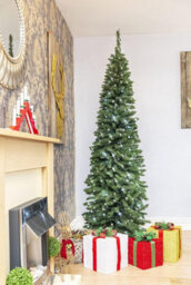 Shatchi 6Ft Pre-Lit Artificial Slim Christmas Pencil Tree Decorations Cool White Leds - thumbnail 3