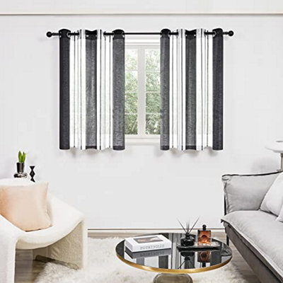 Deconovo Sheer Curtains Yarn-Dyed Faux Linen Home Decorative Eyelet Voile Curtains, 55 X 54 Inch Black 2 Panels - image 1
