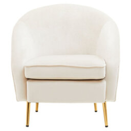 Orsina Beige Velvet Arm Chair, Luxury Velvet Upholstered Accent Chair, Comfortable Armchair For Home, Office - thumbnail 1