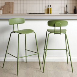 Wyld And Coco Greenline Bar Stools Set Of 2 - Counter Height Green Synthetic Seats, Powder-Coated Iron Frame - thumbnail 2