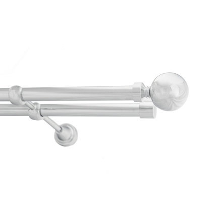 Toolty Double Metal Curtain Pole 19/19mm With Finials Rod Classic Brackets Ball 290Cm Chrome