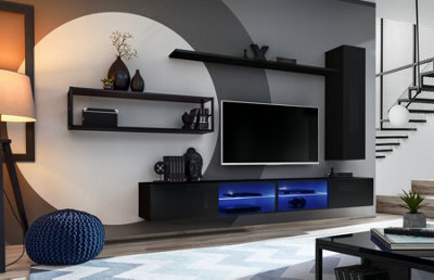 "Arte Switch Metal Iv Black Gloss Entertainment Unit 300Cm - Sophisticated Media Wall For Tvs Up To 75""" - image 1