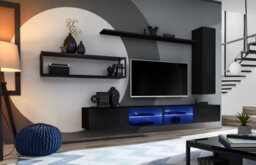 "Arte Switch Metal Iv Black Gloss Entertainment Unit 300Cm - Sophisticated Media Wall For Tvs Up To 75"""