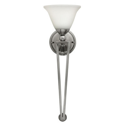 Stylish Brushed Nickel Wall Light With Long Arms And Glass Shade