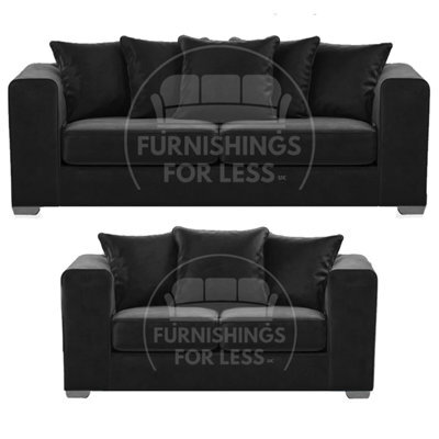 Furnishings For Less UK Ella Boxed Arm Plush Velvet  Fabric Sofa Set 3 And 2 Seater Sofa   Black - image 1