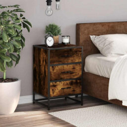 Walplus Bedside Cabinet Smoked Oak 40X34.5X60 Cm Engineered Wood And Metal - thumbnail 3