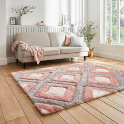 Grey Pink Modern Shaggy Geometric Rug For Dining Room-120Cm X 170Cm - thumbnail 2