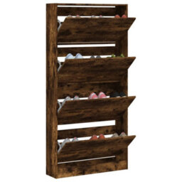 Walplus Shoe Cabinet With 4 Flip-Drawers Smoked Oak 80X21X163.5 Cm - thumbnail 4