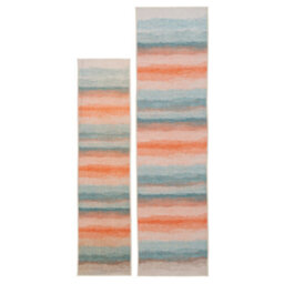 Loomed Striped Abstract Cotton Chenille Rug Blue Beige Terracotta Machine Washable 60Cm X 240Cm - thumbnail 2