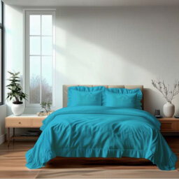 Duvet Cover And Pillowcase Set On Trend Frilled Design Polycotton Linen Teal