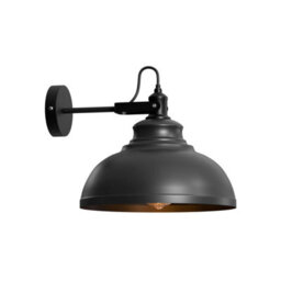 Industrial Wall Light With 29 Cm Black Metal Shade, Matt Black Wired Led Wall Light - thumbnail 1