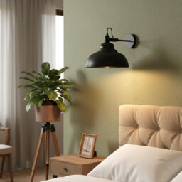 Industrial Wall Light With 29 Cm Black Metal Shade, Matt Black Wired Led Wall Light - thumbnail 3